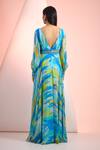 Shop_Mandira Wirk Resort_Blue Chiffon V-neck Printed Dress _at_Aza_Fashions