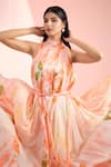 Mandira Wirk Resort_Orange Chiffon Halter Neck Floral Printed Dress _Online_at_Aza_Fashions