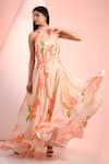 Buy_Mandira Wirk Resort_Orange Chiffon Halter Neck Floral Printed Dress _at_Aza_Fashions