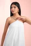 Mandira Wirk Resort_Pink Gingham Off-shoulder Floral Solid Dress _Online_at_Aza_Fashions