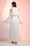 Shop_Mandira Wirk Resort_Off White Chiffon Ruffles High Neck Solid Dress _at_Aza_Fashions