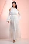 Buy_Mandira Wirk Resort_Off White Chiffon Ruffles High Neck Solid Dress _at_Aza_Fashions