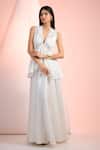 Buy_Mandira Wirk Resort_Off White Chiffon Lace V-neck Designer Solid Dress _at_Aza_Fashions
