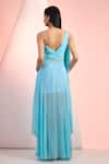 Shop_Mandira Wirk Resort_Sky Blue Chiffon V-neck Solid Dress _at_Aza_Fashions