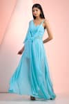 Buy_Mandira Wirk Resort_Sky Blue Chiffon V-neck Solid Dress _at_Aza_Fashions