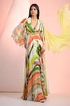 Buy_Mandira Wirk Resort_Multi Color Chiffon Plunge Neck Printed Dress _at_Aza_Fashions
