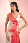 Mandira Wirk Resort_Beige Crepe V-neck Printed Dress _Online_at_Aza_Fashions