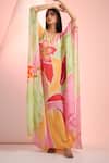 Buy_Mandira Wirk Resort_Multi Color Crepe V-neck Printed Designer Kaftan _at_Aza_Fashions