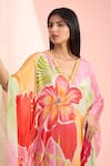 Mandira Wirk Resort_Multi Color Crepe V-neck Printed Designer Kaftan _Online_at_Aza_Fashions