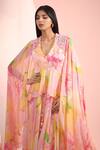 Mandira Wirk Resort_Peach Chiffon Lace V-neck Printed Dress _Online_at_Aza_Fashions