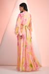 Shop_Mandira Wirk Resort_Pink Chiffon Beads V-neck Floral Printed Dress _at_Aza_Fashions