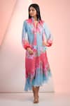 Buy_Mandira Wirk Resort_Blue Chiffon Collared Floral Printed Dress _at_Aza_Fashions