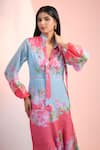 Mandira Wirk Resort_Blue Chiffon Collared Floral Printed Dress _Online_at_Aza_Fashions