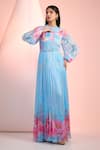 Buy_Mandira Wirk Resort_Sky Blue Chiffon Round Neck Floral Printed Dress _at_Aza_Fashions