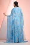 Shop_Mandira Wirk Resort_Sky Blue Chiffon Embroidery Round Neck Printed Dress _at_Aza_Fashions