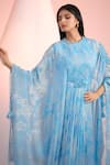 Mandira Wirk Resort_Sky Blue Chiffon Embroidery Round Neck Printed Dress _Online_at_Aza_Fashions
