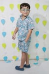 Tiny Colour_Blue Cotton Printed Shirt And Shorts Co-ord Set _Online_at_Aza_Fashions