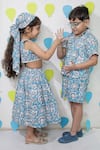 Tiny Colour_Blue Cotton Lace Printed Skirt And Crop Top Set _at_Aza_Fashions