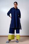 Buy_Madder Much_Blue Cotton Collared Indigo Handloom Kurta And Pant Set _at_Aza_Fashions