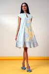 Buy_Madder Much_Blue Cotton Embroidery Keyhole Neck Ice Handloom Dress _at_Aza_Fashions