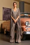 Buy_Sabe_Gray Silk Embroidery Designer Urja Fusion Cape And Bell Bottom Set _at_Aza_Fashions