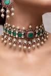 Shop_Joules By Radhika_Green Pearls, Stones Liora Choker Set _at_Aza_Fashions