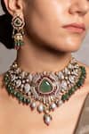 Buy_Joules By Radhika_Green Gemstones, Pearls Chinmaya Necklace Set _at_Aza_Fashions
