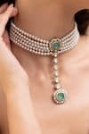 Shop_Joules By Radhika_Green Stones Designer Sitara Necklace Set _at_Aza_Fashions