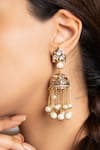 Shop_Joules By Radhika_Gold Plated Pearls, Faux Diamonds Designer Larisa Earrings _at_Aza_Fashions