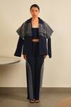 Shop_Somya Goyal_Blue Viscose, Polyester Collared Night Sky Layer Jacket _Online_at_Aza_Fashions