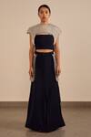 Somya Goyal_Blue Viscose, Polyester, Spandex 3d Edge Skirt 