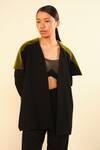 Buy_Somya Goyal_Black Viscose, Polyester, Spandex Open Neck Designer Shoulder Overlay Jacket _at_Aza_Fashions