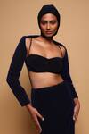 Buy_Somya Goyal_Black Viscose, Polyester, Spandex Open Neck Lumen Sleeves Overlay Jacket _Online_at_Aza_Fashions