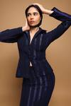 Buy_Somya Goyal_Blue Viscose, Polyester, Spandex Collared Shadowline Shacket _at_Aza_Fashions