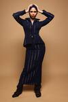 Somya Goyal_Blue Viscose, Polyester, Spandex Shadowline Skirt _Online_at_Aza_Fashions