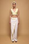 Buy_Somya Goyal_White Viscose, Polyester, Spandex Ivory Arc Trouser _at_Aza_Fashions
