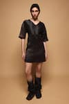 Buy_Somya Goyal_Black Silk, Polyester V-neck Handmade Blush Dress _at_Aza_Fashions
