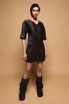 Shop_Somya Goyal_Black Silk, Polyester V-neck Handmade Blush Dress _Online_at_Aza_Fashions