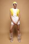 Buy_Somya Goyal_White Viscose, Polyester, Spandex Nova Dress With Yellow Embellished Sleeves _Online_at_Aza_Fashions