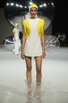 Shop_Somya Goyal_White Viscose, Polyester, Spandex Nova Dress With Yellow Embellished Sleeves _at_Aza_Fashions