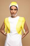 Buy_Somya Goyal_White Viscose, Polyester, Spandex Nova Dress With Yellow Embellished Sleeves 