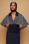 Buy_Somya Goyal_Blue Viscose, Polyester, Spandex Collared Night Sky Layer Top _at_Aza_Fashions