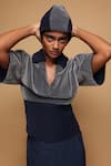 Shop_Somya Goyal_Blue Viscose, Polyester, Spandex Collared Night Sky Layer Top _at_Aza_Fashions