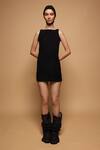 Somya Goyal_Black Viscose, Polyester, Spandex Beads Boat Neck Contoured Dress _Online_at_Aza_Fashions