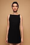 Buy_Somya Goyal_Black Viscose, Polyester, Spandex Beads Boat Neck Contoured Dress _Online_at_Aza_Fashions