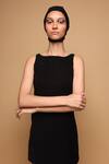 Shop_Somya Goyal_Black Viscose, Polyester, Spandex Beads Boat Neck Contoured Dress _Online_at_Aza_Fashions