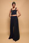 Somya Goyal_Blue Viscose, Polyester, Spandex Eclipse Pinstripe Trousers _Online_at_Aza_Fashions