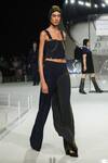 Shop_Somya Goyal_Blue Viscose, Polyester, Spandex Eclipse Pinstripe Trousers _at_Aza_Fashions