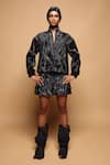 Buy_Somya Goyal_Black Viscose, Polyester, Spandex Embroidery High Neck Hand Wave Jacket _at_Aza_Fashions