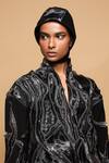 Somya Goyal_Black Viscose, Polyester, Spandex Embroidery High Neck Hand Wave Jacket _at_Aza_Fashions